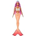 Barbie Meerjungfrau-Puppe mit fantasievollem Haar in Pink mit Haarband, Puppe mit Seestern-Oberteil und weicher orangefarbene
