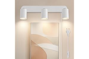 TaFiCo Lampa ścienna z przełącznikiem i wtyczką, 3-punktowa, biała, GU10, lampa ścienna z wtyczką i kablem, nowoczesna, obracana o 350° - lampa ścienna do sypialni, salonu, korytarza, obraz ścienny,