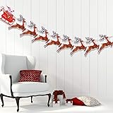 VEYLIN Christmas Reindeer Bunting, Santa Sleigh Banners for Party Decoration