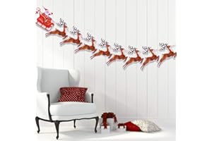 VEYLIN Christmas Reindeer Bunting, Santa Sleigh Banners for Party Decoration