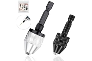 JORMFTTE 2 Pcs Keyless Drill Chuck Conversion Tool, 1/4 Inch Hex Shank Keyless Drill Chuck Conversion Tool, Aluminum Alloy Quick Change Converter Screwdriver, 0.3-6.5 mm&0.3-3.6 mm for Electric Grinder