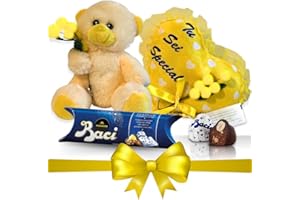 NARAMAKI Baci Perugina Idee Regalo Festa della Donna 2025 - Peluche Mimosa 16cm + Baci Perugina 37,5 + Cuscino a Cuore "Sei Speciale"- Regalo Donna | Amica