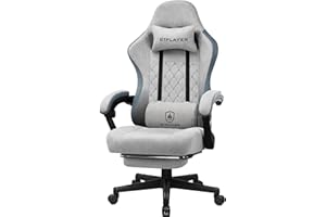 ‎GTPLAYER GTPLAYER Gaming Stuhl Ergonomischer Gaming Sessel Schreibtischstuhl mit Stoffoberfläche, Federsitzkissen, Verbindungsarmlehnen und Fußstütze grau