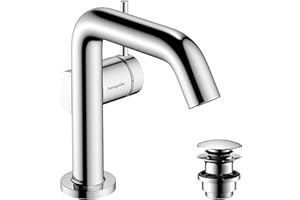 hansgrohe Tecturis S Fine - jednouchwytowa bateria umywalkowa z zestawem odpływowym, kran łazienkowy z wylewką 112 mm, oszczędność wody (EcoSmart+) i energii (CoolStart), chrom, 73320000