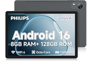 Android Tablet 11″ – Philips T7310, 8GB RAM + 128GB ROM, 1TB Expandable, Octa-Core T616, 7200mAh Battery, HD Eye Protection Display, WiFi 6, Dual Cameras, Android 16, Gemini AI, GPS, WiFi 6, BT 5.2