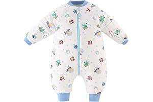 JiAmy Bebé Saco de Dormir para Niños Niñas Manga Separable con Piernas Algodón Pijama Cremallera Mamelucos Mono Invierno Traje de Dormir 3-4 años,Espacio(3.5Tog)