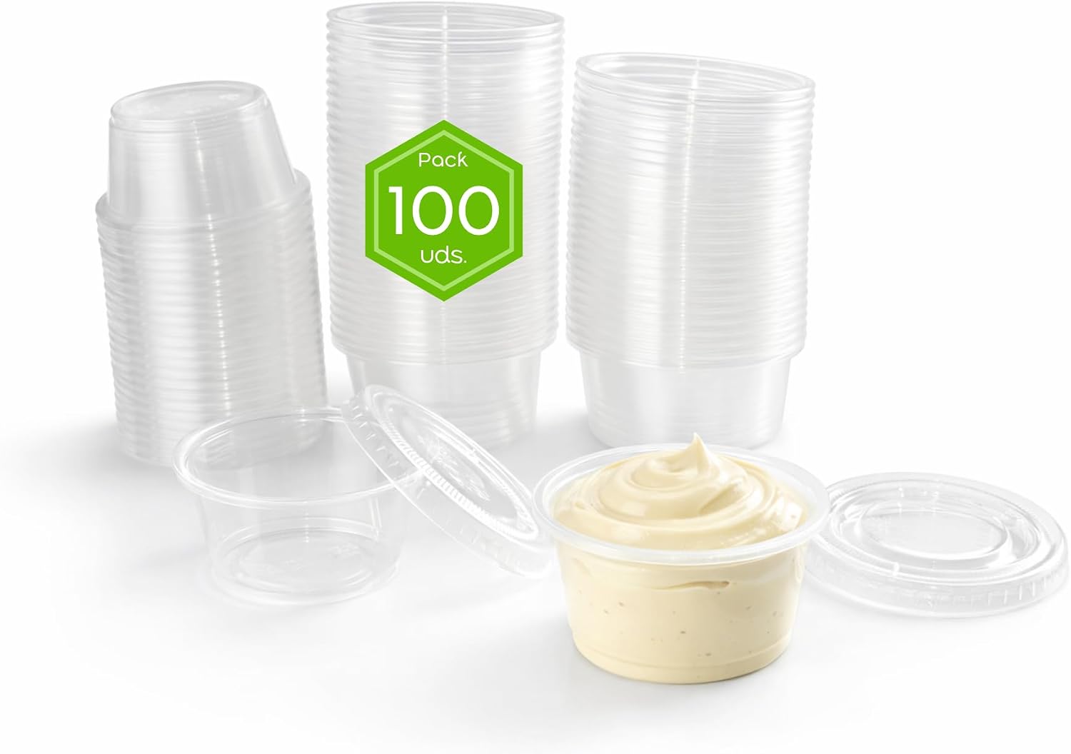 Atakito Salseros Plástico PET Transparente con Tapa – Mini Tapers de plástico 30ml 60ml 100ml – Envases Salsa Individuales Pack 100 300 1000 Unidades para Take Away Hostelería