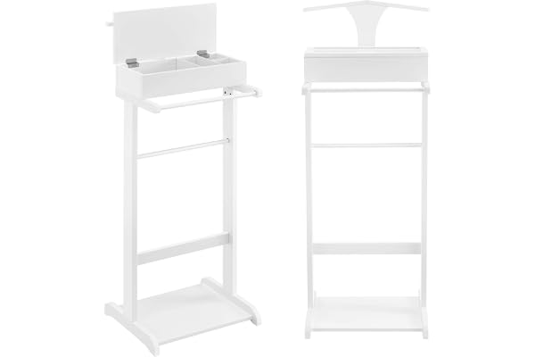 [en.casa] Klädställ vit herrbetjänare byxhållare med förvaringsfack 43,5 x 34,5 x 110 cm MDF/furu