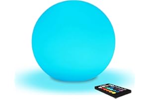 MR.GO 20cm Boule Lumineuse Sphère LED Lumière d’Ambiance avec Télécommande, Veilleuse LED Lampe de Chevet pour Enfants avec Couleur Changeante, 16 RGB Couleurs et Rechargeable Batterie