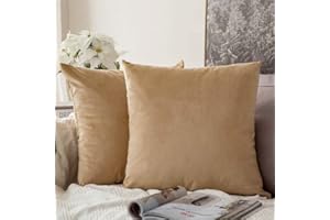 MIULEE Funda Cojines de Terciopelo para Sofa Super Suave Fundas de Almohada de Cama Silla Color Solido Cremallera Oculta Decoración para Sala de Estar Dormitorio Habitacion 2 Piezas 45x45cm Caqui