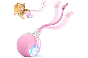 TTPOLONG Jouet Interactif pour, Balle Interactive Chat, Trois Modes réglables avec Fonction de réveil pour Chien Chat (Rose)