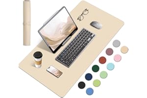 BLESWIN Non-Slip Desk Mat, Natural Cork & Leather Desk Pad, Waterproof Large Mouse Pad, Easy Clean Laptop Mat for Desk, Desk Table Protector Mat, Mouse Pad for Office/Home/Detor (Apricot, 60x34CM)