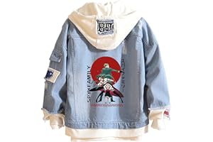 XSLGOGO Anime Spy x Family Anya Forger Faux Deux Vestes en Jean Yor Forger Cardigan décontracté à Manches Longues Loid Forger Vestes à Capuche pour Femmes et Hommes