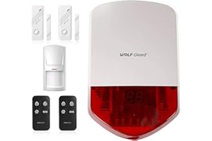 Wolf Guard LB-01A 110dB Standalone Sirene Basic Security Alarmanlage für Kabine/Carport/Baustelle/Schuppen/Veranda, mit Schlüsselanhänger-Fernbedienungen und Bewegungsmelder