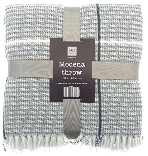 Country Club Checked Warm Bed Sofa Throw Blanket with Fringe Tasselled Grey Cream 130 x 170 cm, Acry