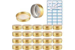 ZEOABSY 30 Pièces 30ml Pots en Aluminium Vide Rond Or Petit Cosmétiques Pot Conteneurs for Fait Main Bougies Crème Baume Voyage, 5X Spatule, 2X Étiquettes