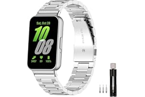 Jtffjsy compatible with Samsung Galaxy Fit 3 Straps metal SM-R390 for women men,Solid Stainless Steel metal replacement band straps