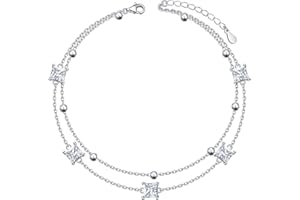 HOOHWE Anklets For Women Sterling Silver Ankle Bracelets For Women Double Layered Anklets Beach Jewelry Adjustable Anklet Gift for Teens Girls