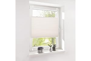 ‎DESWELL Plissee Rollo Jalousie ohne Bohren Klemmfix für Fenster & Tür Beige 85 x 200 cm (Breite x Höhe), Plisseerollo Stoff Sonnenschutz leicht zu montieren & Verspannt4 Locks