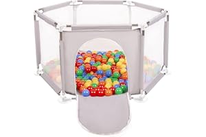 Selonis Parc Bébé Hexagonal Pliable Avec 100 Balles Plastiques, Gris:Jaune/Vert/Bleu/Rouge/Orange