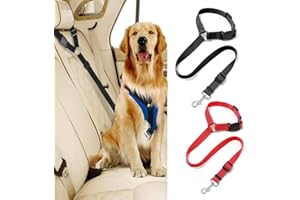 LYDNKIM Headrest Dog Car Seat Belt 2 Pack – Adjustable Dog Seat Belts for Cars UK, Headrest Restraint Pet Safety Harness Lead for Small Dogs & Puppies, Safety Seatbelt for Car Travel (Black & Red)