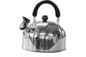 GREEN HAVEN Bouilloire sifflante de camping en 2 L | Bouilloire de camping pour cuisinière à gaz, cuisinière électrique, feu de camp | Théière de voyage portable avec poignée pliable et bec verseur