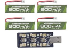 ZYGY 4PCS 1S 3.8V 80C 600mAh Bateria litowa z wtyczką JST-PH 2.0 z sześciokanałową ładowarką USB 1s do zdalnego sterowania RC samolotów wyścigowych FPV miniaturowy Cineahoop Tinyhawkp