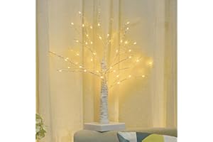 EHIOG White Birch Table Tree Light, 60cm/2FT Tree Lamp Lighted Birch Tree, with 24 Warm White LEDs Light Up Birch Tree, for Bedroom Home Party Wedding Christmas Indoor Decoration