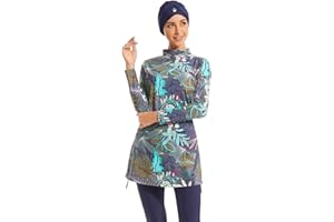 OBEEII Maillots de Bain Musulman Femmes à Couverture Complète Burkini Hijab Ensemble de Burkini Beachwear Protection Solaire 3 pièces S-4XL