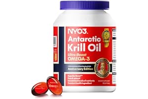 NYO3 Huile de Krill 1000mg Omega 3 EPA & DHA, Huile de Krill Antarctique pure avec Astaxanthine, soutient le cerveau, la peau et le système immunitaire, testé en laboratoire,90 capsules molles