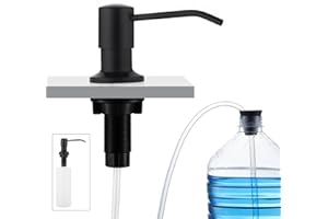 CREA Kitchen Sink Soap Dispenser Built in Counter top Soap Dispenser Pump in Stainless Steel with 17 OZ PP Bottle and 39" Extension Tube Kit, Refill from The Top, Matte Black