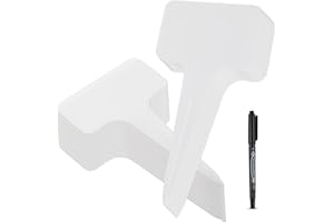 GeeRic Lot de 100 étiquettes en plastique de type T pour plantes, étiquettes de jardin pour pépinière, étiquettes de jardinage réutilisables avec stylo marqueur, blanc