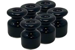 HALOTEC | Pack 6 Aisladores Eléctricos Porcelana Negra para Cables Trenzados | Decorativo Soporte Cerámico Vintage en Pared/Techo | Diseño Retrojuego, Resistencia, Elegancia, Instalación Estética