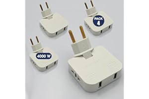 THREE STARS 3-Stars | Pack 4 Un. Ladrón Enchufe Plano con USB 4000 W, Mayor Potencia. 4 Tomas: 2 Puertos de Carga USB y 2 Enchufes. Diseño Fino: Enchufe ladron Plano Pared extraplano. Cabezal Giratorio 180º.