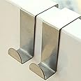 Lukzer 2PC Heavy Duty Stainless Steel Over The Door Hooks Hanger Organizer Drill Free Hanging Holder for Bathroom Bedroom Kitchen Hang Scarf, Coat, Towel, Keys (Silver)