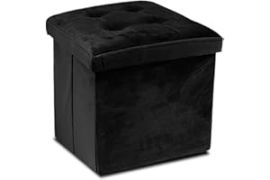 GREAT TOOL GreaTool Taburete Plegable, Reposapiés Cuadrado, Puff Almacenaje Cuadrado con Tapa, 38 X 38 X 38CM Negro(Pack 1, Negro)