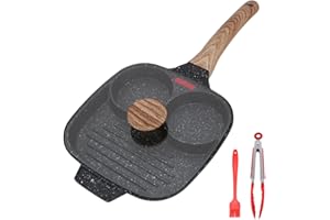 BOBIKUKE Patelnia do jajek sadzonych, patelnia do jajek z pokrywką Nieprzywierająca 3-częściowa patelnia do naleśników Kuchenka ze stopu aluminium na śniadanie, odpowiednia do kuchenki gazowej i kuchenki indukcyjnej