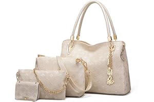 Pahajim Bolso Mujer Moda Bolso Mano Mujer PU Piel Conjuntos de Bolsos 4pcs incluye Tote Bag Bandolera Clutches Cartera,para Trabajo, Casual, Fiesta