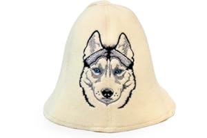 SAUNA GURU Husky Hat - 100% Organic Wool Felt Cap, Banya Hair Protector, Embroidered Russian Sauna Accessory, Gifts for Men and Women
