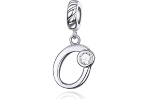 LaMenars Letras Colgantes de Alfabeto A-Z Abalorios Charms Originales Plata de Ley 925 con Circonita Cúbica para Pandora & Europeo Pulseras Brazaletes Collares para Mujer