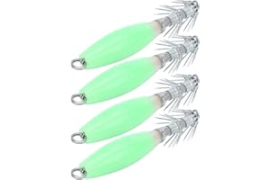 Pwshymi 4 Piezas de Anzuelo de Calamar, señuelos de Sepia noctilucentes, anzuelos de Cabeza de Cebo de Pesca Fluorescentes con diseño de Anzuelo de Doble hilera para entusiastas de la Pesca