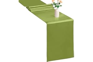 WedDecor Table Runner 11x108 inch Satin Table Runner Wrinkle-Free Drapes Elegant Dining Table Wedding Decorations Tabletop Decor Party Table Runners for Christmas Decorations, Sage Green, 1pc