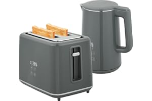 HOMCOM Digital Stainless Steel Kettle and Toaster Set, 1.5L 3000W Fast Boil Kettle, 2 Slice Toaster with 7 Level Browning Controls, Defrost, Reheat, Keep Warm, Crumb Tray and LED Touch Display, Grey