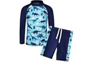 HUANQIUE HUAANIUE Boys Scrawl Black Swimsuit UPF 50+UV Protection Two Piece Swimming Set 5-14Y Longsleeve Rash Guard Boysuit Costume
