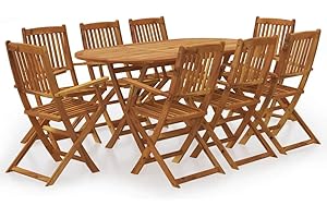 vidaXL Set Comedor de Jardín Plegable 9 Piezas Cojines Muebles Exterior Terraza Cocina Hogar Silla Mesa Asiento Suave Madera Maciza de Acacia