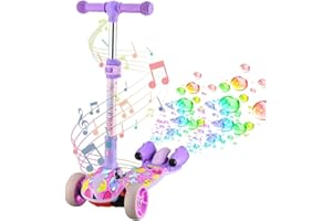 WAY BETTA Kids 3-Wheel Light-Up Kick Scooter Extra-Wide Childrens Toddlers Foldable bike Scooter with Lean-to-Steer and LED Flashing Wheels with Bluetooth Music Speaker Bubble Sprayer Ride