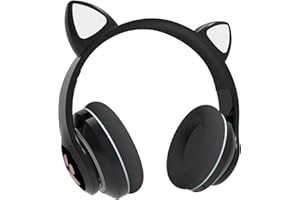 OHAANYY Bluetooth kopfhörer Kinder,Mädchen Katzenohr Kopfhörer Over-Ear mit LED-licht Faltbare Stereo Kopfhörer Bluetooth,Kabellose Kopfhörer Kinder mit Mikrofon,Micro SD/TF,für Tablet/Handy/PC (Schwarz)