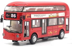 KWARE Double Decker Bus with Openable Doors, Lights and Sounds, 1/50 Scale, 7" Red London Routemaster