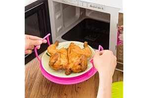 Edumov Mikrowellen-Klapptablett, Mikrowellen Klapptablett, Mikrowellen Gitter mit Griff, Multi- Funktionale Abdeckhaube Mikrowelle Dampfgarer, Tablett für Mikrowelle, Rosa