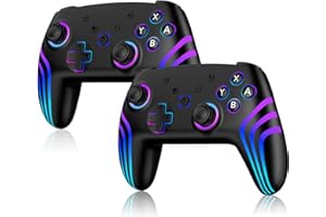 Riscvma 2pcs Controller for Switch/Switch 2/Lite/OLED/PC, Wireless Controller for Switch with 7 Color Changing RGB Lighting/Dual Vibration/6 Axis Gyroscope/Turbo, Ergonomic Precise Joystick